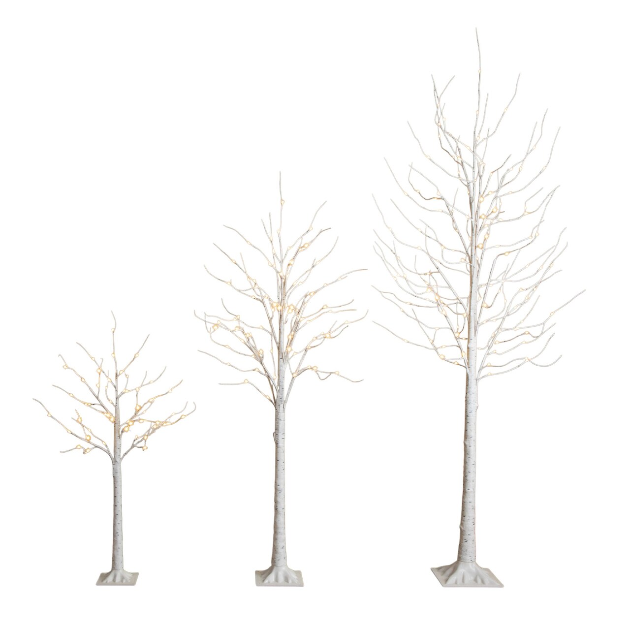 Nearly Natural Pre-Lit Birch Artificial Christmas Trees - 8' - Warm White LED Light - Set of 3